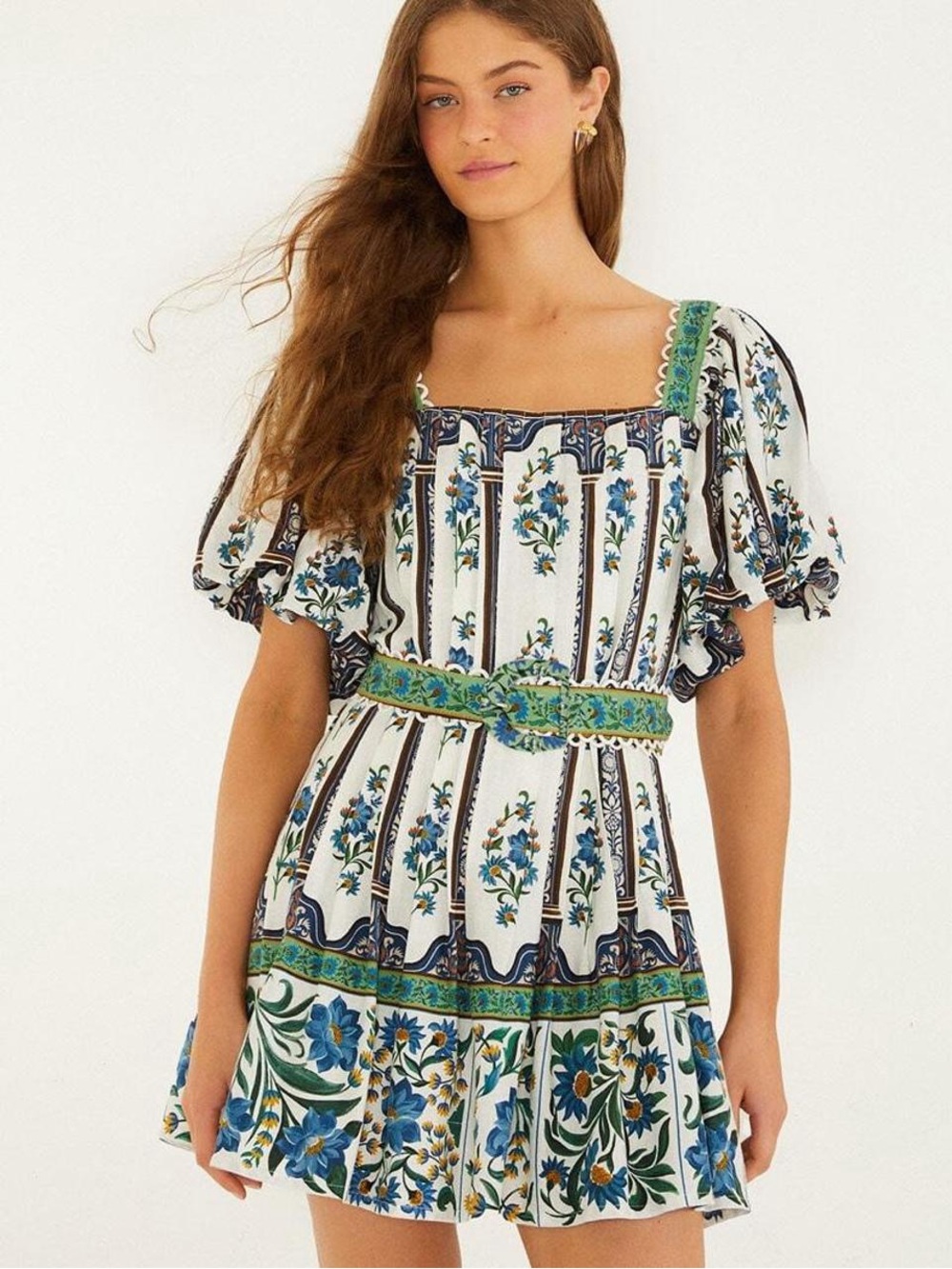 NWT FARM RIO Off-White Manoela Belted Mini Dress